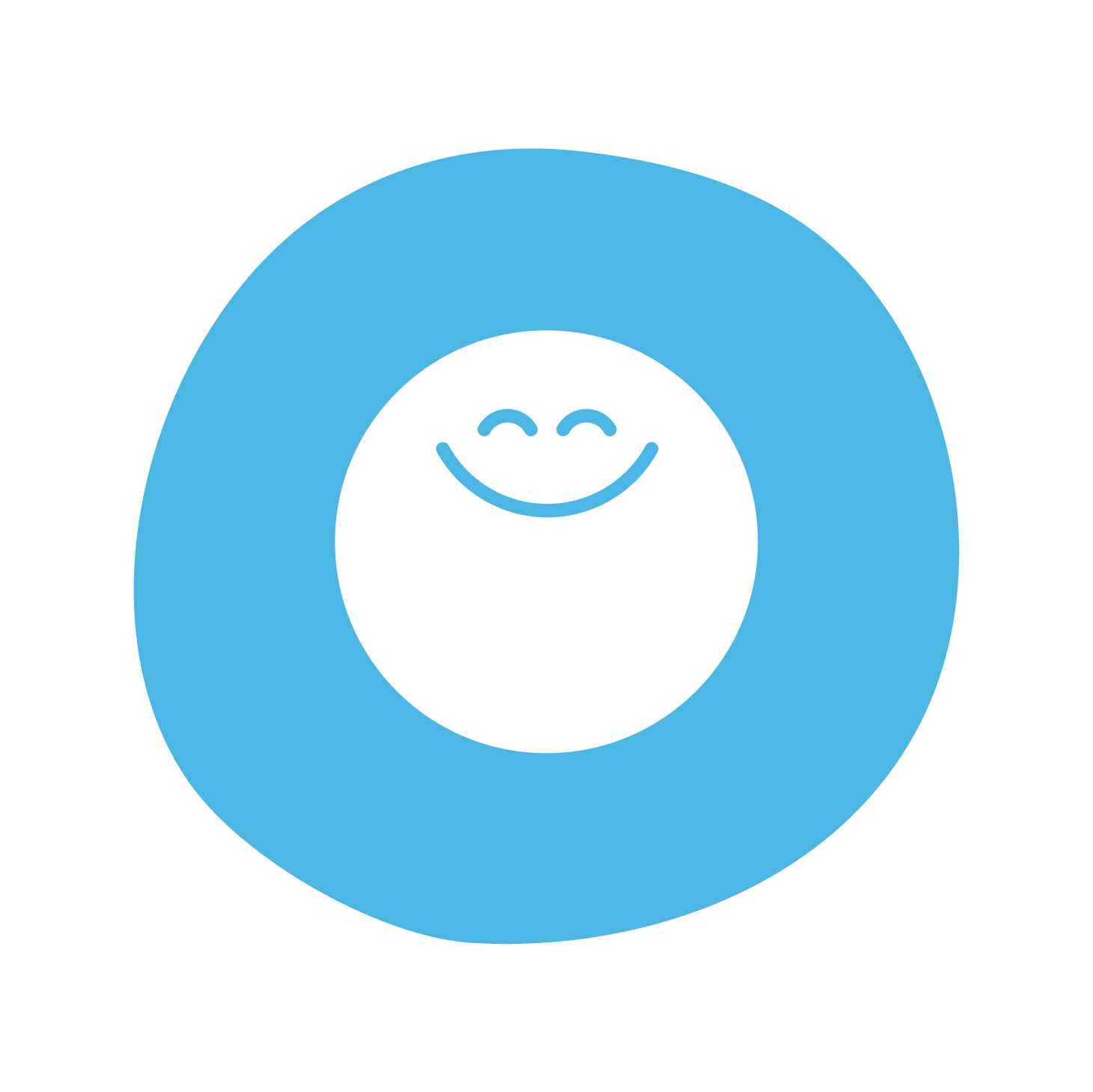 An icon showing a round face smiling softly on a light blue circular background