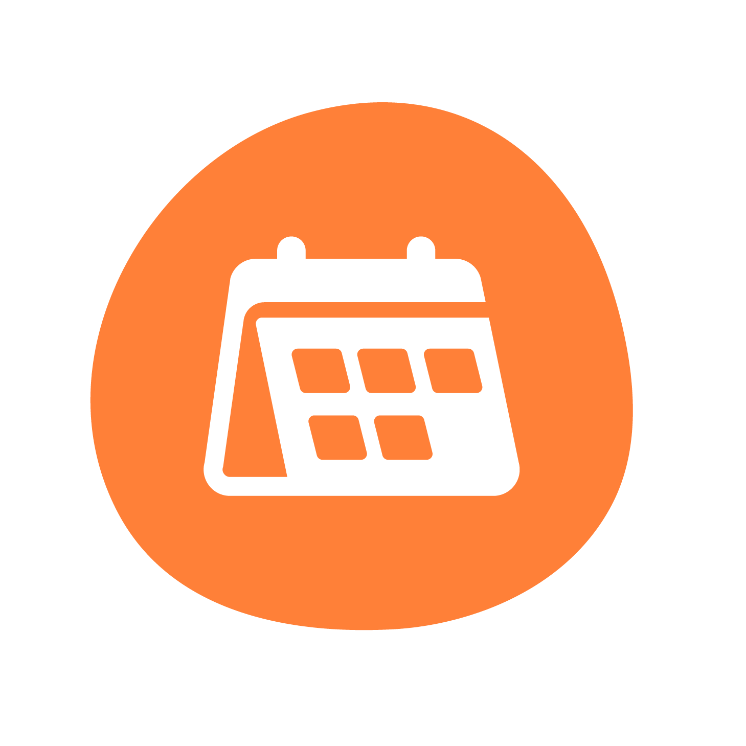 A flip chart calendar icon on an orange circular background