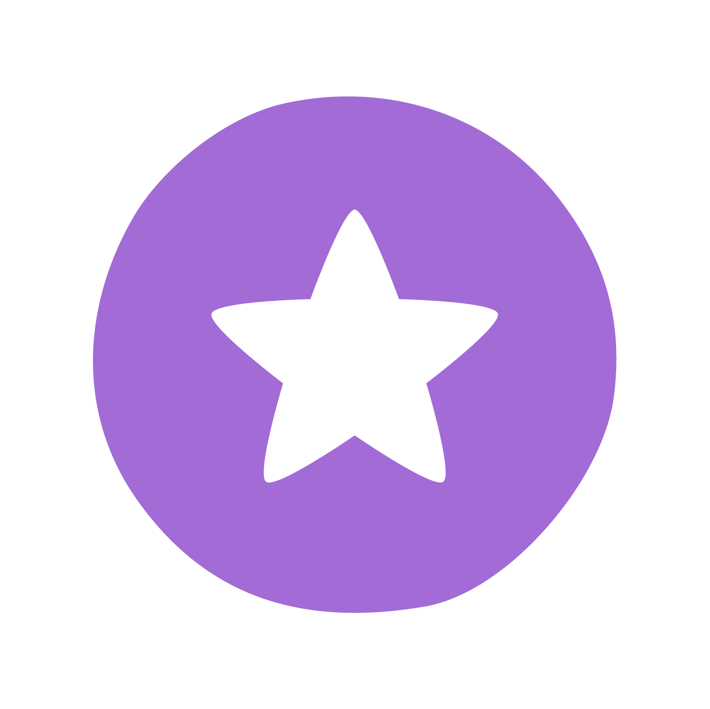 A white 5 point star on a purple circular background