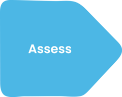 Blue arrow head with 'Assess' written on it Blue arrow head with 'Assess' written on it