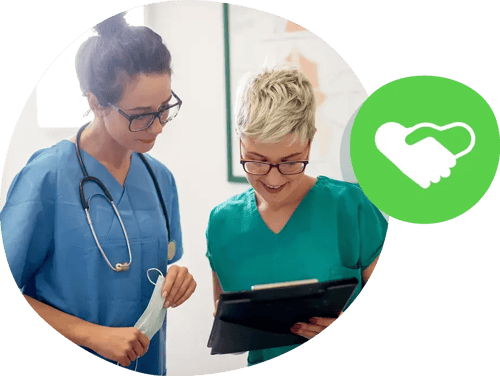 Research site staff reviewing patient information